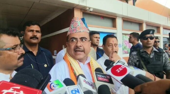 শুভেন্দু অধিকারী বাগডোগরা বিমানবন্দরে সাংবাদিকদের মুখোমুখি।