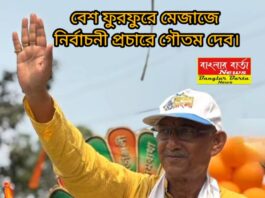 বেশ ফুরফুরে মেজাজে গৌতম দেব।