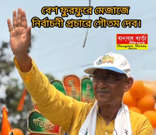 বেশ ফুরফুরে মেজাজে গৌতম দেব।