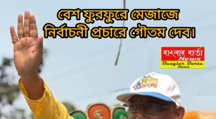 বেশ ফুরফুরে মেজাজে গৌতম দেব।